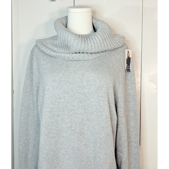 NWT Nautica Women Soft Knitted Turtle Neck Long Sleeve Sweater XXL Heather Grey - Picture 2 of 9